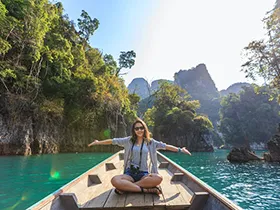 woman on boat relaxing